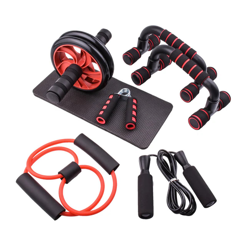 Complete Home Gym Fitness Kit - Includes Resistance Bands, Push-Up Bars, AB Roller Wheel, Jump Rope, and Grip Trainer